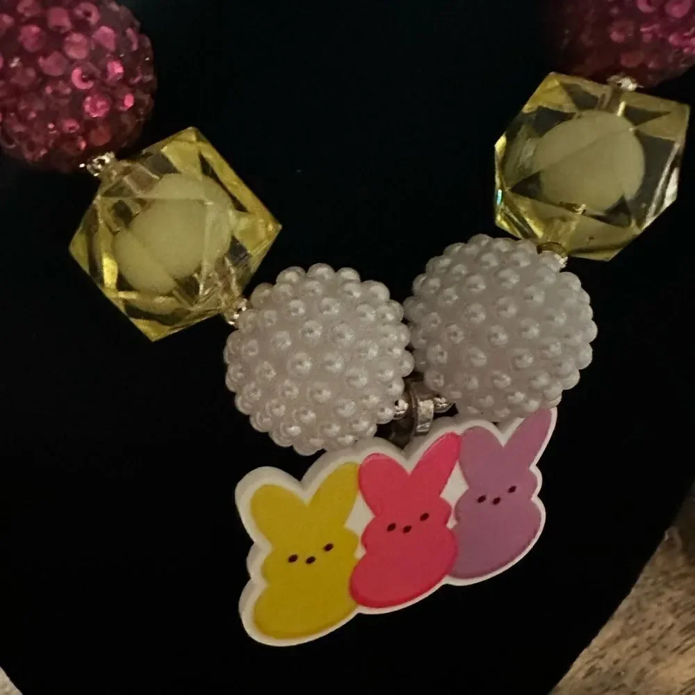 NWOT - Toddler/Girls Adjustable Beaded Necklace with Bunny Pendant - Easter
